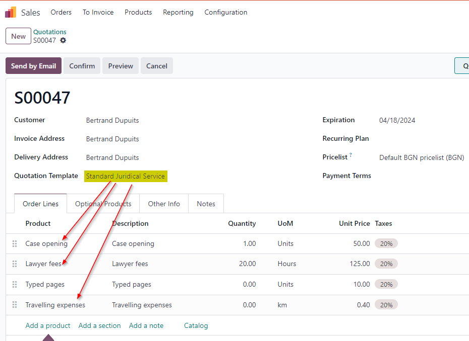 Legal services quotation with Odoo