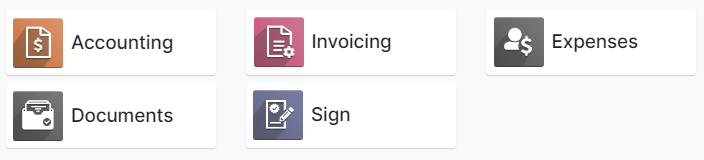 Odoo Finance include Accounting, Invoicing, Expenses, Documents, Sign